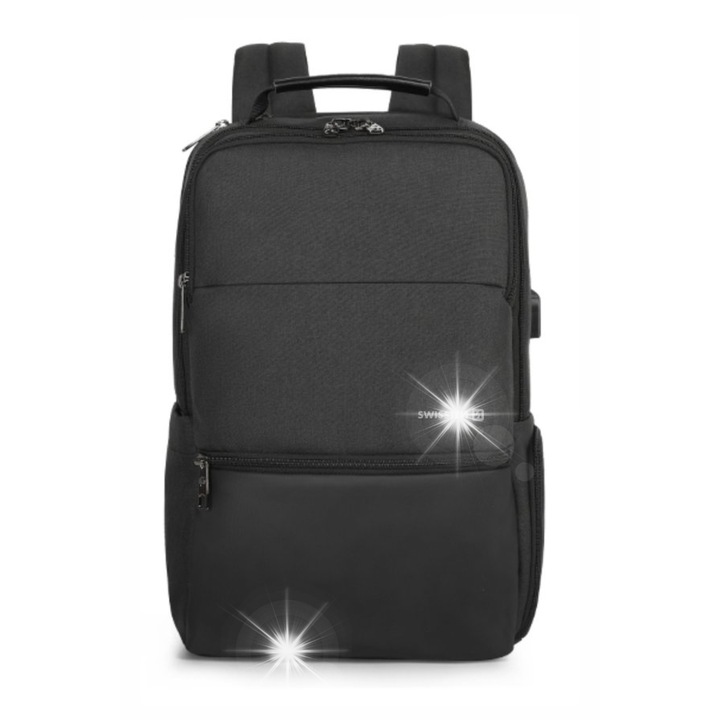 Swissten 15,6" laptop hátizsák, 19L, 8 rekeszes, fekete