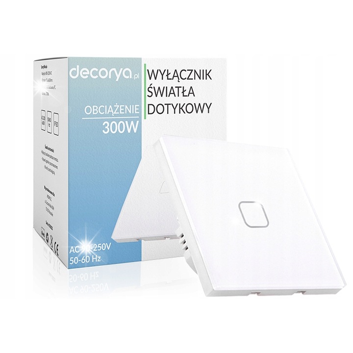 Fehér érintőkapcsoló, 86x86x36mm, lépcsővilágításhoz, Decorya