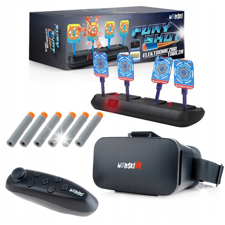 3D 360°-os VR szemüveg, Webski, vezeték nélküli gamepad és elektronikus célzóval, fekete színű, 12x32cm méretű