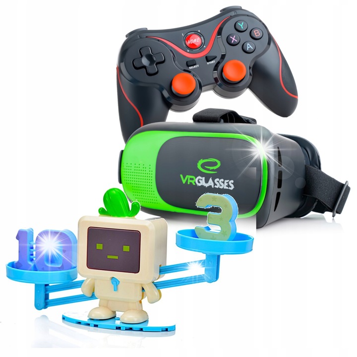 3D 360°-os VR szemüveg vezeték nélküli gamepaddel és matematikai robot súlyokkal