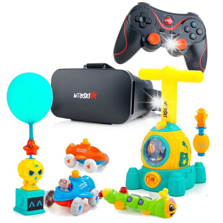 VR очила Webski с безжичен геймпад и комплект пневматични ракети за балони