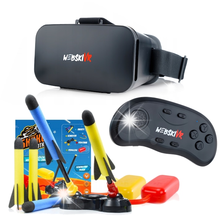 Комплект VR очила Webski, с безжичен геймпад и ракетна установка