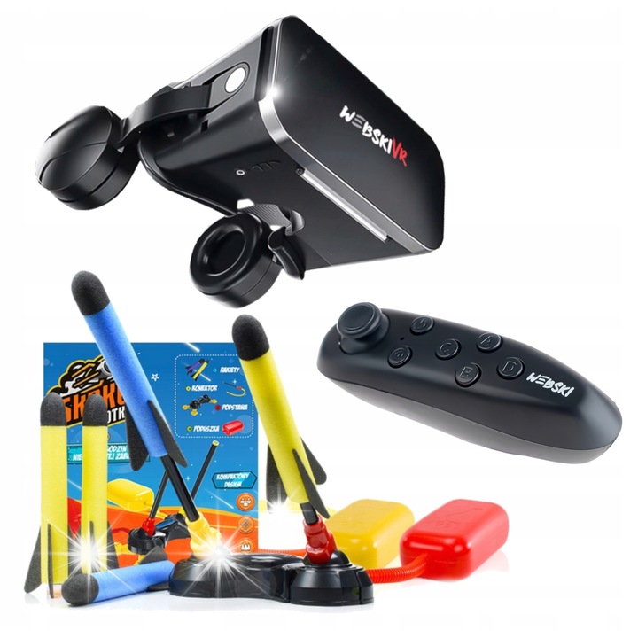 Комплект VR Очила Webski, с безжичен геймпад и ракетна установка
