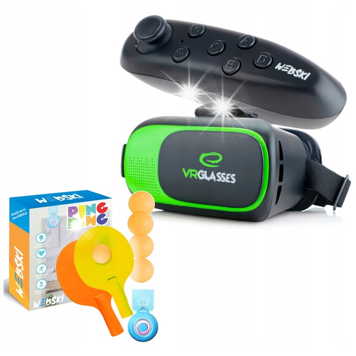 Комплект VR очила Webski, с безжичен геймпад и комплект за игра на тенис на маса