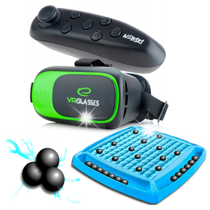 Комплект VR очила Webski, с безжичен геймпад и игра с магнити