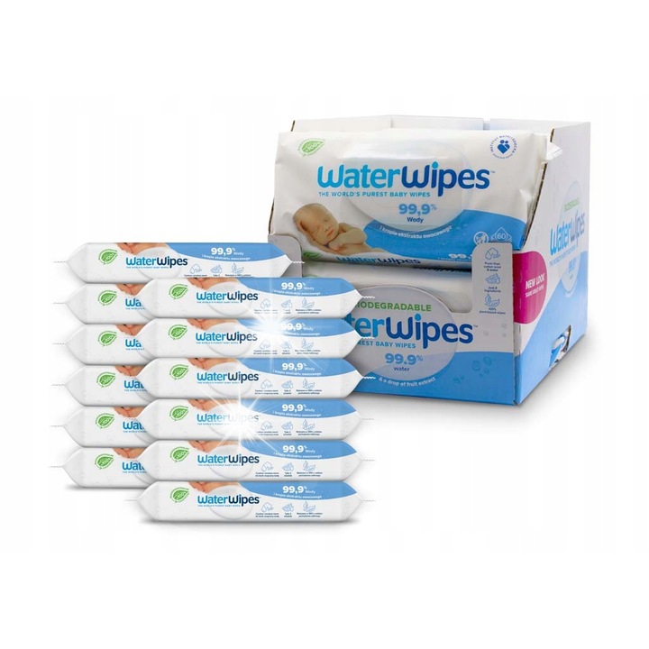 Комплект 12x60 мокри кърпички WaterWipes BIO, 720 броя, 99,9% вода, за бебета