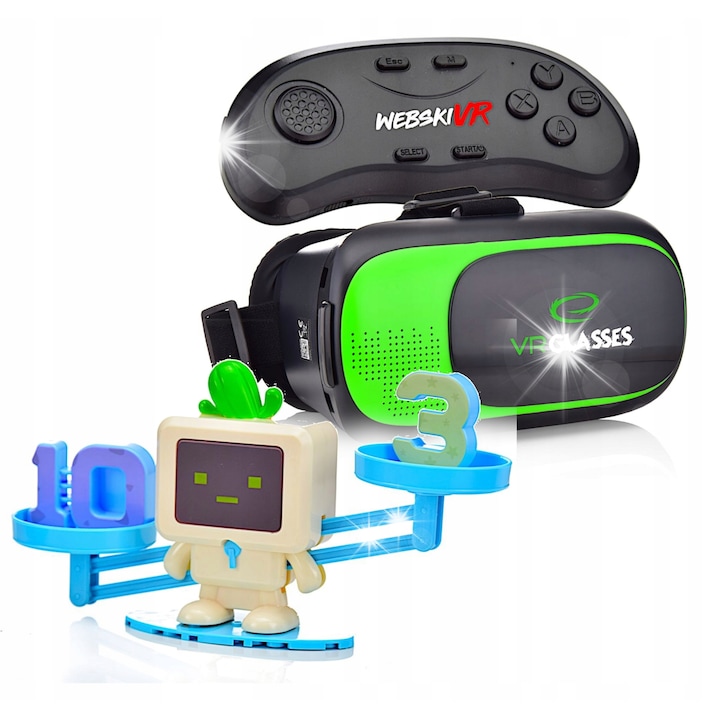 3D 360°-os VR szemüveg gamepad-del és Robot Matematikai súlyzókészlettel, 19x11 cm, többszínű