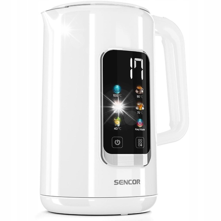 Електрическа кана Sencor SWK 0950WH, 1,7 л, 2200W, двойна стена, бял