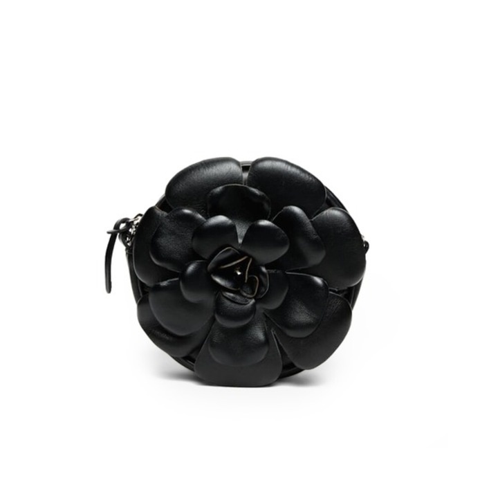 Anna Fellini fekete, női bőr táska virágmintával