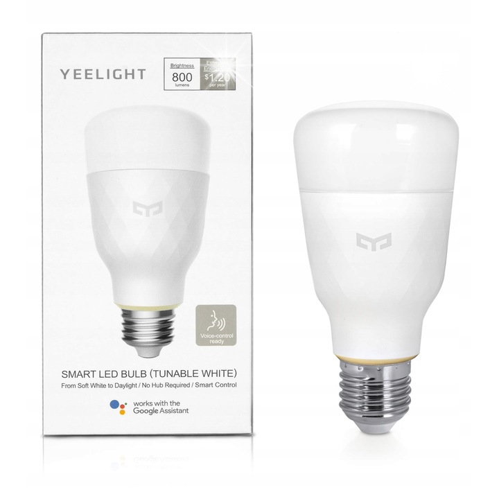 Смарт LED крушка Yeelight Tunable White, 10W, 2700-6500K, E27, комплект 1 бр.