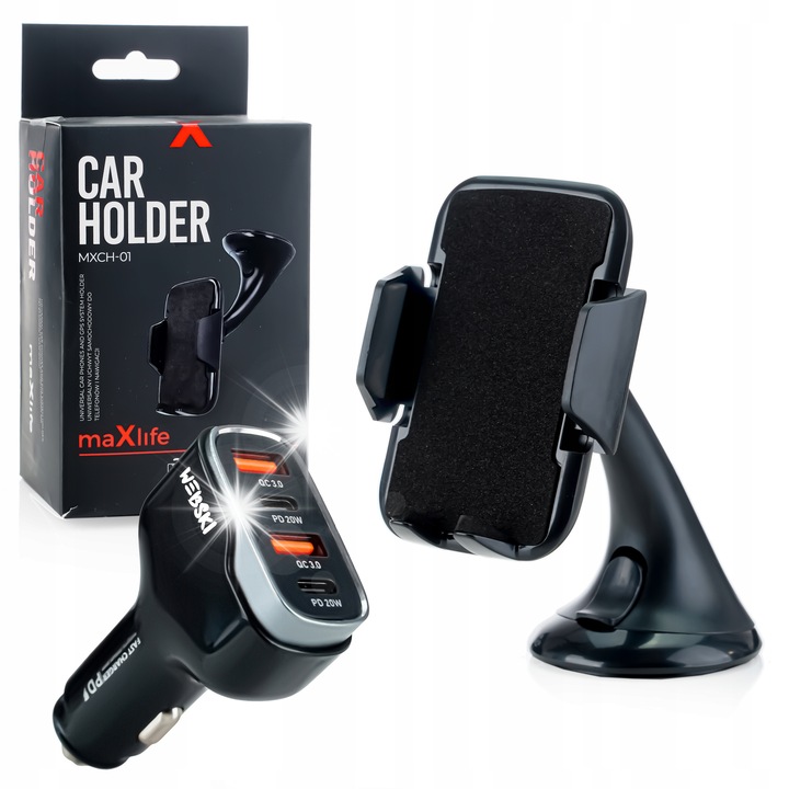 Комплект поставка за кола за смартфон и зарядно за кола Webski, черен