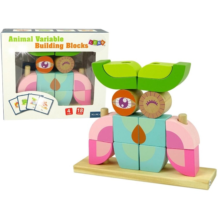 Puzzle 3D, LEAN Toys, Klocki Drewniane Sowa, 12 darab, 4x4x4cm, többszínű