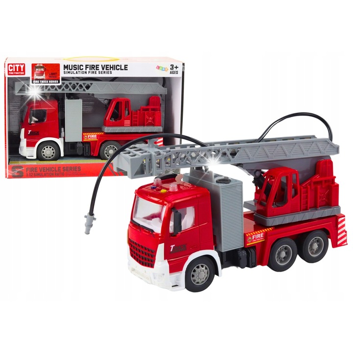 LEAN Toys tűzoltóautó, kihúzható létrával, fény- és hangeffektekkel, 31x15x12cm, 3 évesnél idősebb gyermekek számára