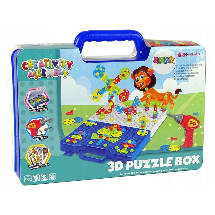3D barkács kirakó készlet csavarhúzóval, LEAN Toys, 4 forma, többszínű