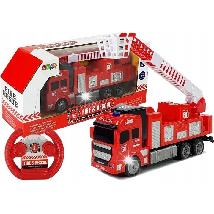 Tűzoltóautó távirányítós, LEAN Toys, piros, 0.5 kg