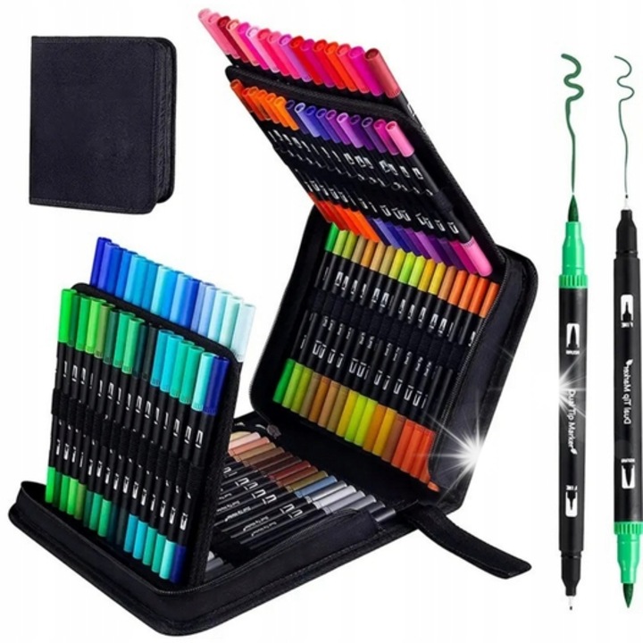 Kétvégű színes filctoll készlet, LEAN Toys, 120 darab