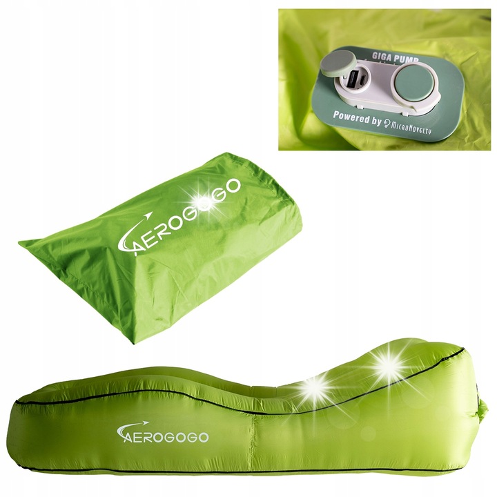 Надуваем дюшек за къмпинг Aerogogo CL1, зелен, 200x70x50см, с вградена електрическа помпа, пълен комплект