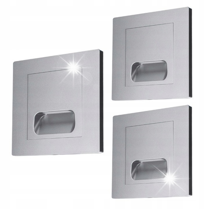 3x Decorya LED spotlámpa szett, beépíthető, 1W, ezüst színű, mérete 86x86x25mm