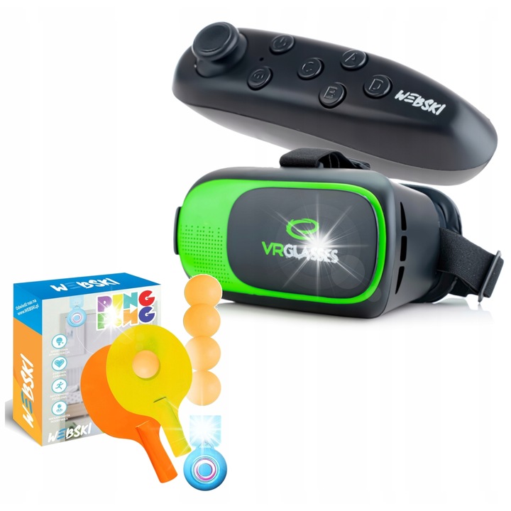 VR 3D очила Webski с геймпад и комплект за тенис на маса, 175x85мм