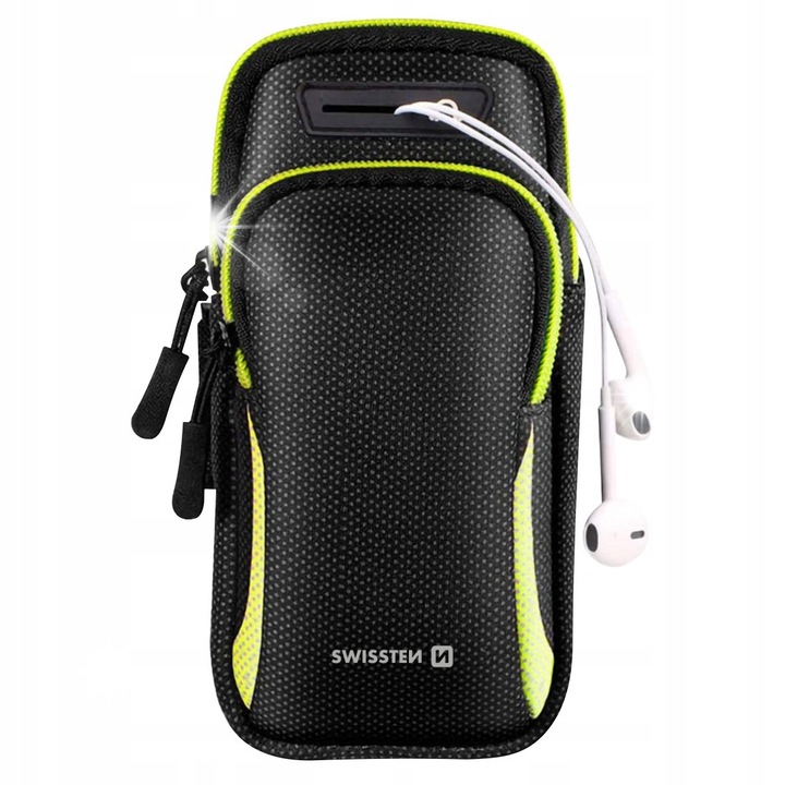 Sport telefontok, Swissten, fekete fényvisszaverő elemekkel, 26x44cm, 6,7"-es okostelefonokhoz