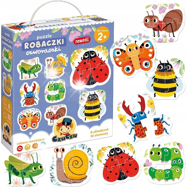Puzzle gyermekeknek, Bright Junior Media, 8 modell, 32 darab, rovar téma, környezetbarát, 2 év+