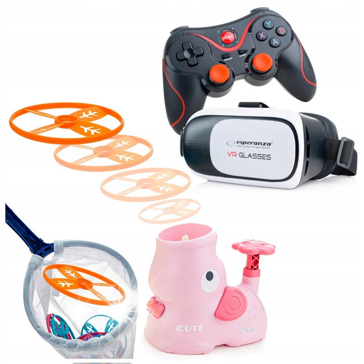 3D 360°-os VR szemüveg gamepad-del és pneumatikus korongvető készlettel Steppy