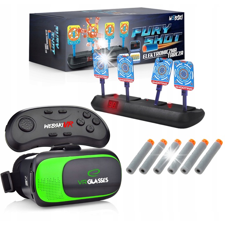 3D VR szemüveg, Webski, szett gamepad-del és elektronikus célzással, többszínű, 175x85mm