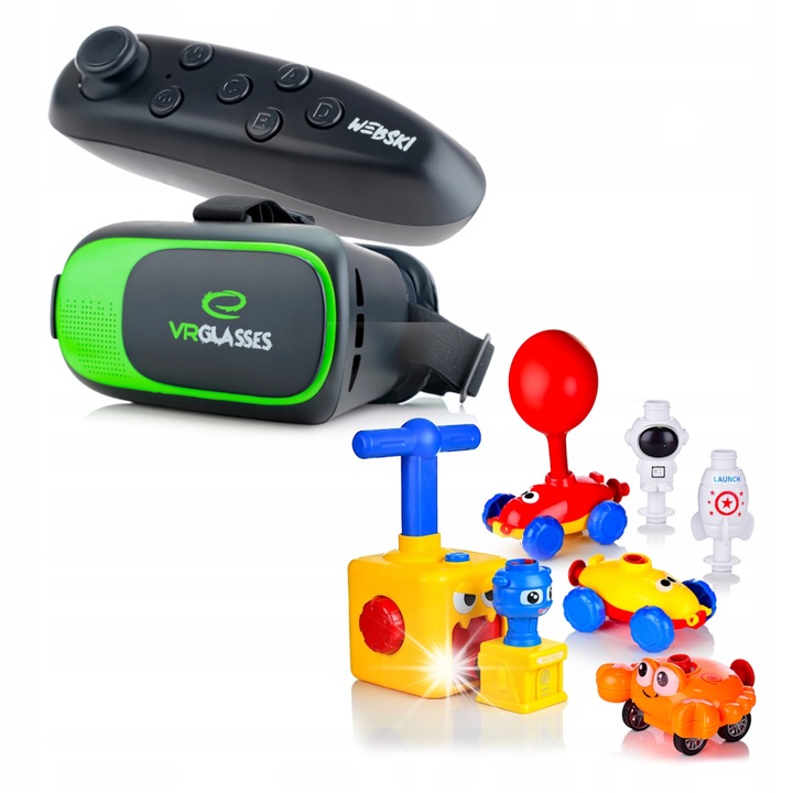 Комплект VR очила Webski, с безжичен геймпад и изстрелвачка за балони