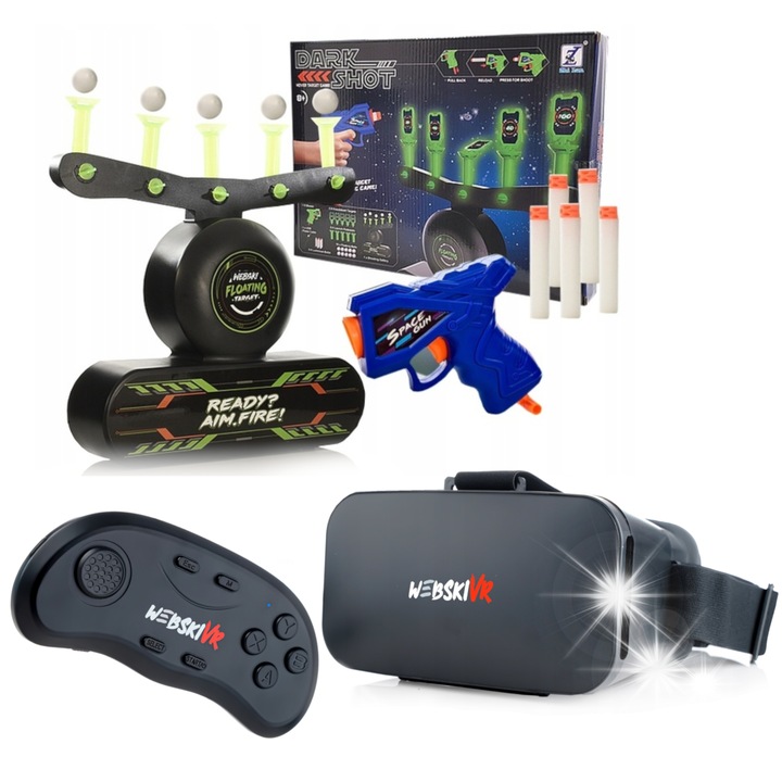 Комплект VR очила Webski, с безжичен геймпад и електронна мишена Airball