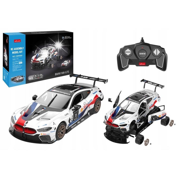 Set de constructie Rastar RC 1:18 BMW M8 GTE, 66 elemente, alb, 26x13x7cm