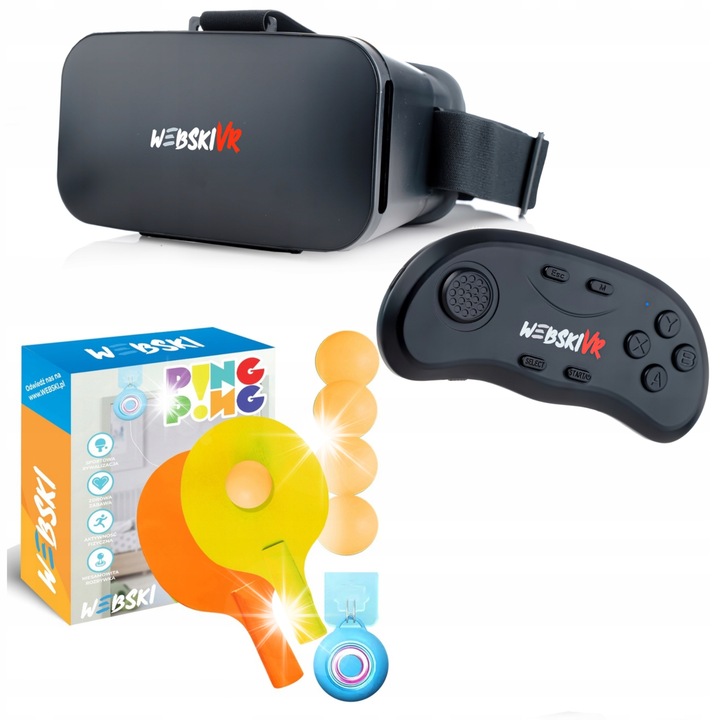 3D 360°-os VR szemüveg, Webski, vezeték nélküli gamepad, pingpong szett, 14.5x24cm