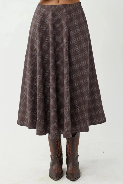 Fusta maxi, HiCCUP, carouri, croiala in A, rosu, textil