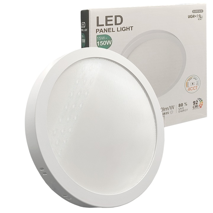 LED плафониера, GXtronic, Кръгла, 15W, 16см, Избираема светлина, Бяла