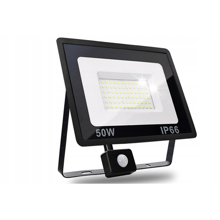 LED Декоративна Апликация 50W, със сензор за движение, IP66, 4000lm, черна, 210x175x27mm