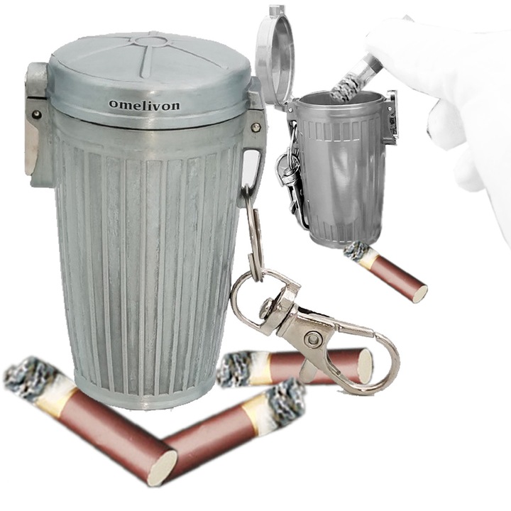 Scrumiera portabila in forma de cos de gunoi, Omelivon, deschidere cu un singur clic, sigilata, capacitate mare, multicolor