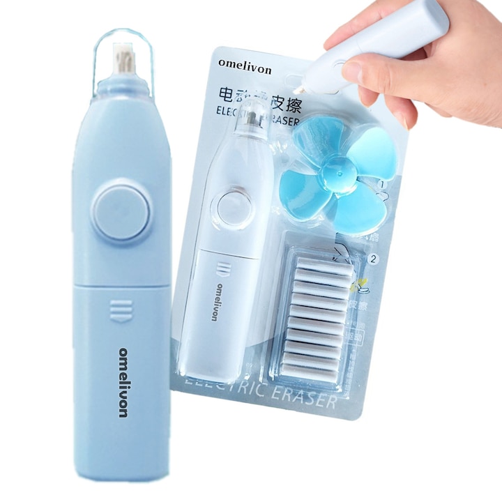 Radiera electrica 2 in 1 cu ventilator de curatare, Omelivon, functii duale, portabila, design compact