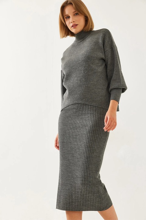 Set tricotat Bianco Lucci, guler inalt, gri carbune, tricot, S-M INTL