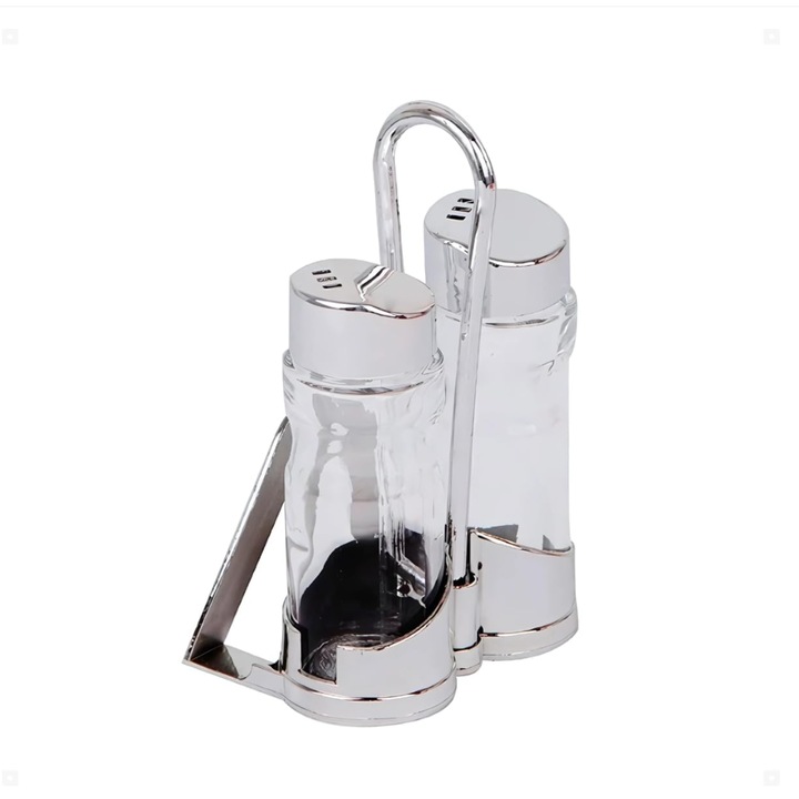 Set 2 solnite cu suport pentru servetele, sticla transparenta, compact, elegant