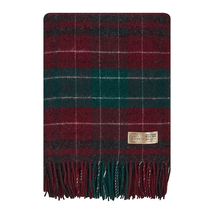 Празнично одеяло от 100% вълна, червено-зелен дизайн, 140x200 см