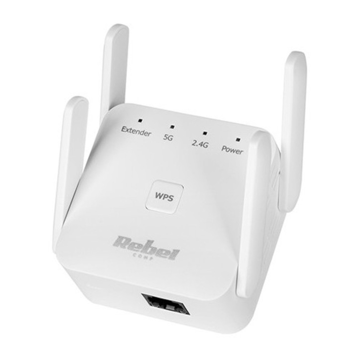 Repeater wireless dual band REBEL, 300 Mbps, 4 antene externe, alb, 90x75x76mm