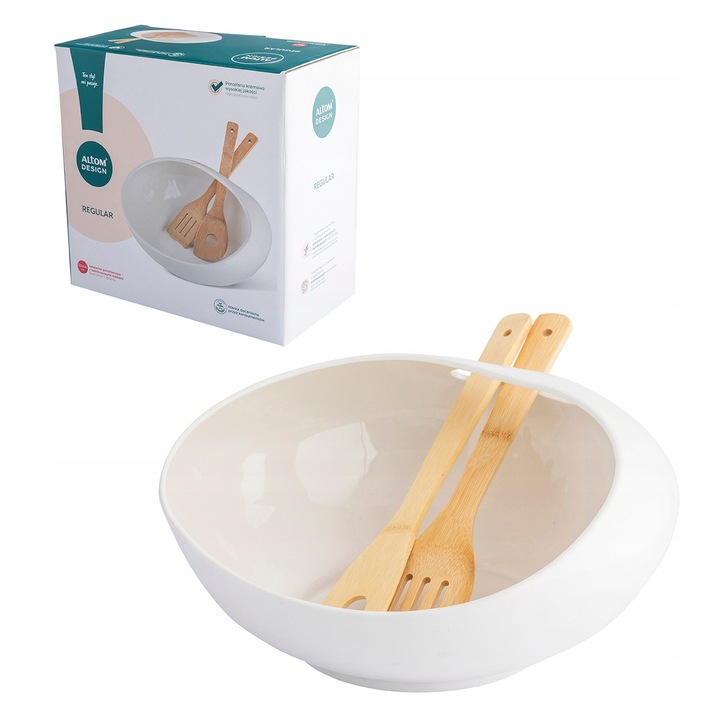 Salatiera Portelan Crem cu Linge Bambus, 3L, Altom Design Regular