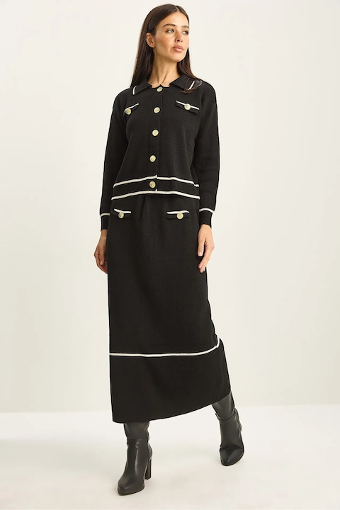 Costum dama, Bianco Lucci, set din doua piese, tricotat, Negru, S-M