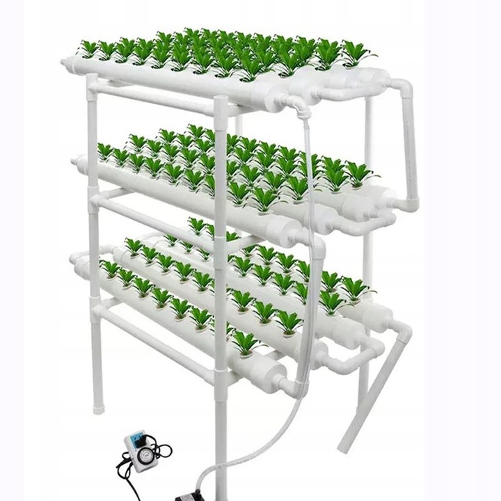 Sistem hidroponic 108 locuri, 3 niveluri, economisire apa, dimensiuni 98x103x50cm, set complet