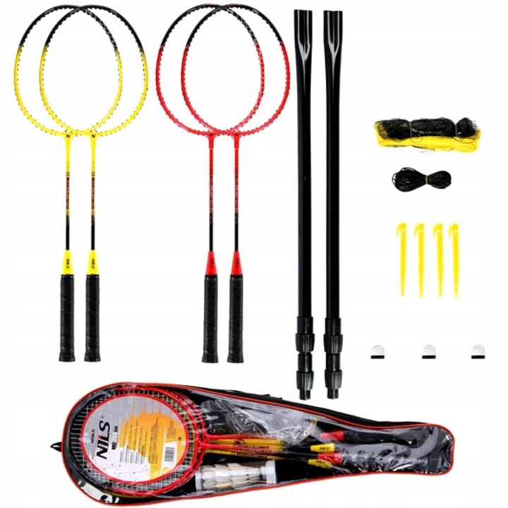 Set badminton Nils NRZ264, 4 rachete, 3 fluturasi, plasa 600x60cm, captuseala