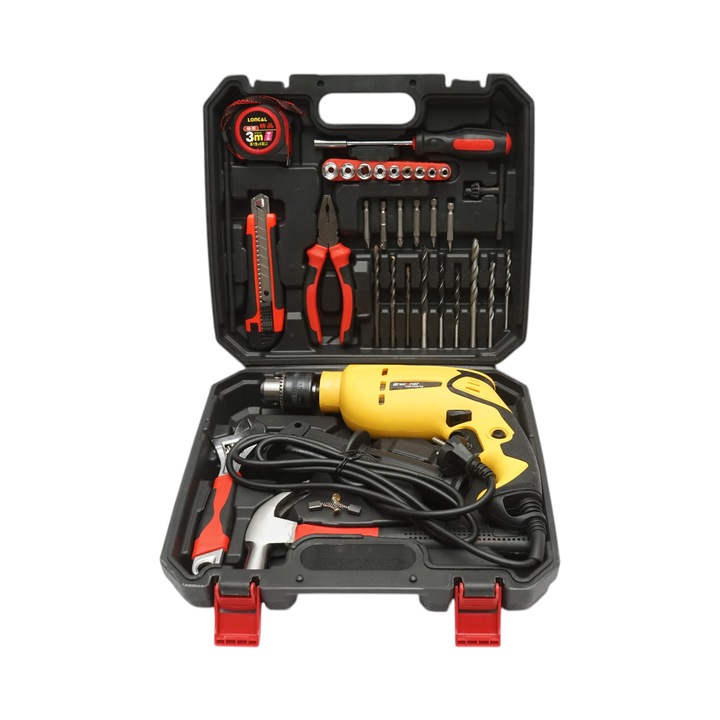 Trusă bormașină cu percuție 600W, 38 piese, Breckner Germany, mandrină 13 mm, 220V