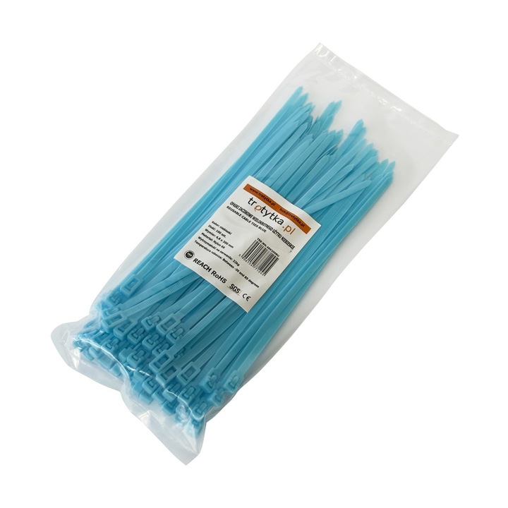 Set 100 buc coliere de cablu, Tretytka.pl, rezistente UV 4,8 X 200mm, reutilizabile, albastre