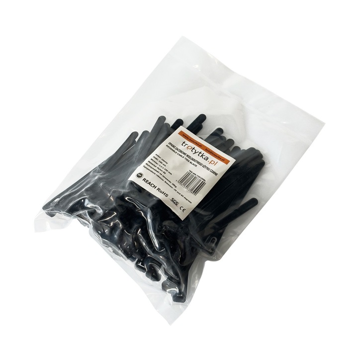Set 100 coliere de cablu Tretytka.pl, set reutilizabil, rezistente UV, 7,2x100mm, negre, set