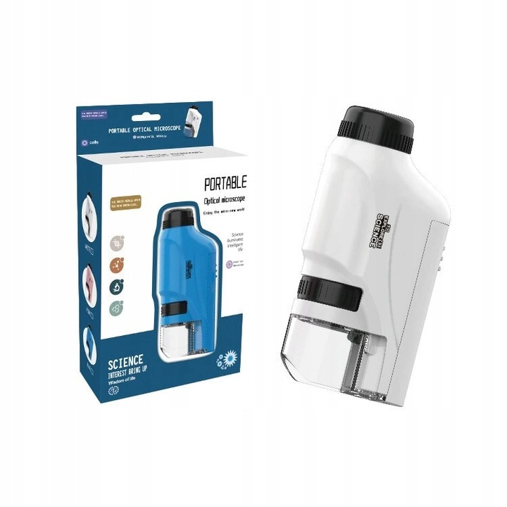 Mircoscop portabil 60-120x cu iluminare LED, jucarie educativa, alb, 10,5x5,3cm