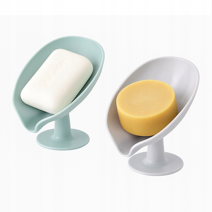 Set 2 suporturi pentru sapun cu drenaj si ventuza, design modern, 13x8,5x10,5cm, multicolor