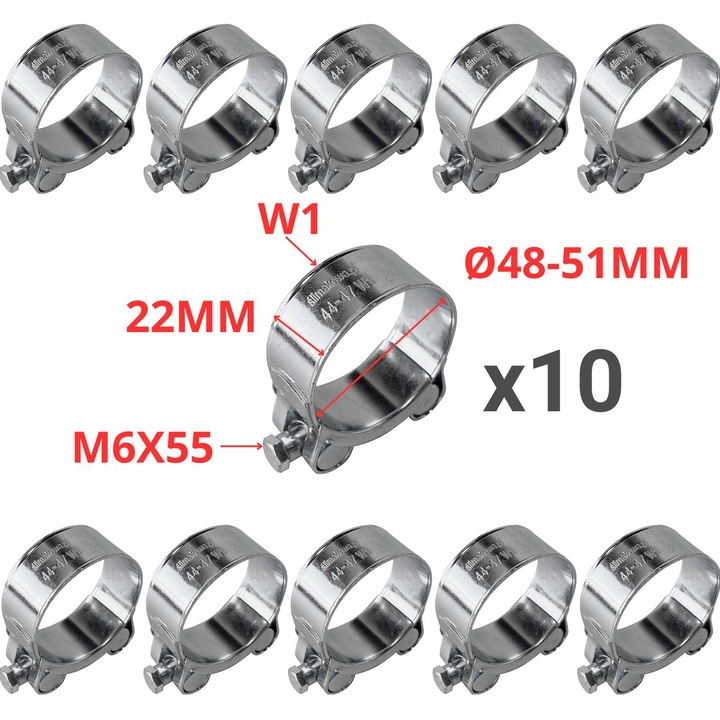 Set 10 bucati coliere prindere GBS O48-51 mm, otel zincat, latime 22 mm, grosime 1,5 mm
